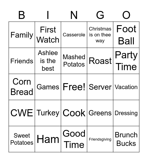 Friendsgiving Bingo Card