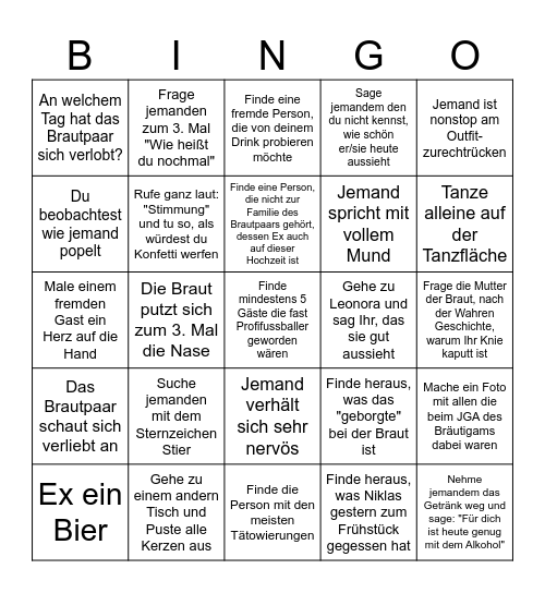 Hochzeit Mike & Yvonne Bingo Card