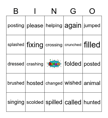 Suffixes - ed and -ing Bingo Card