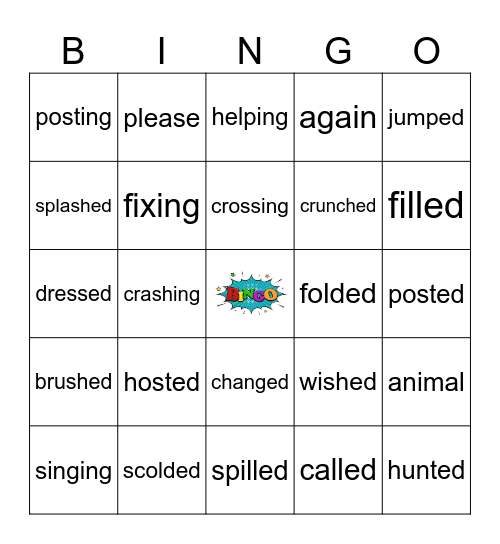 Suffixes - ed and -ing Bingo Card