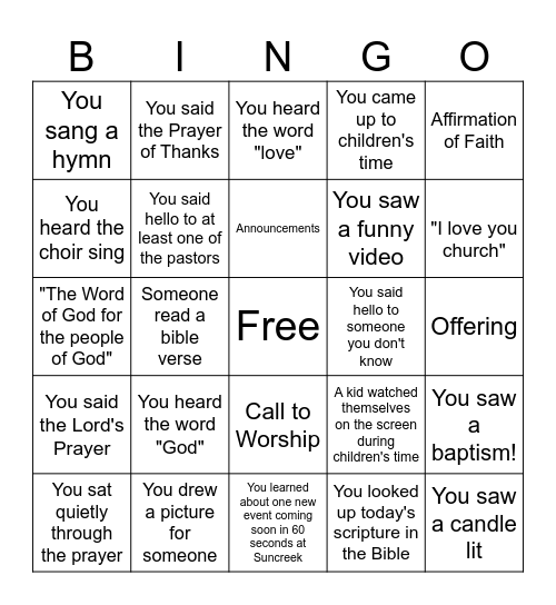 Worship Bingo! Bingo Card