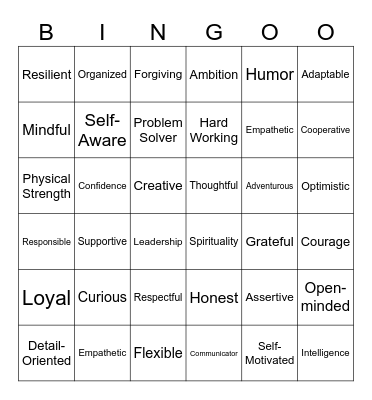 Strengths Bingo Card