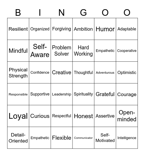 Strengths Bingo Card