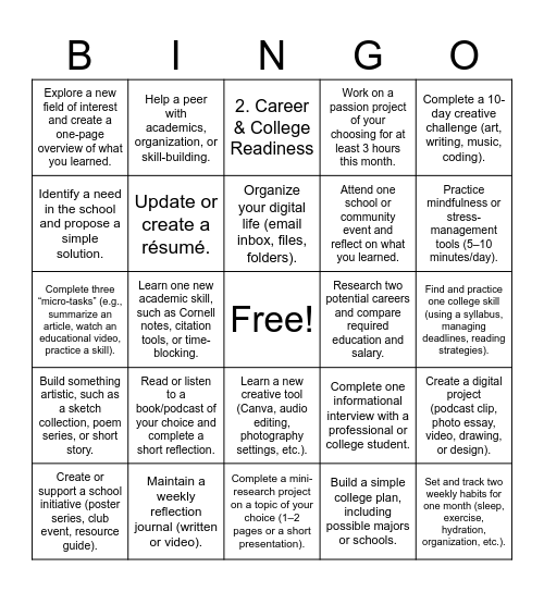 SPARK ACADEMY Bingo Card