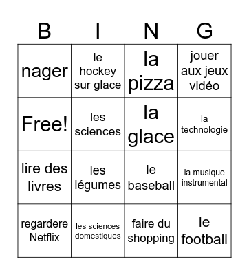 J'aime/Je n'aime pas Bingo Card
