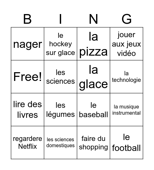 J'aime/Je n'aime pas Bingo Card