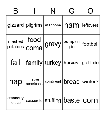 Thanksgiving Bingo Card