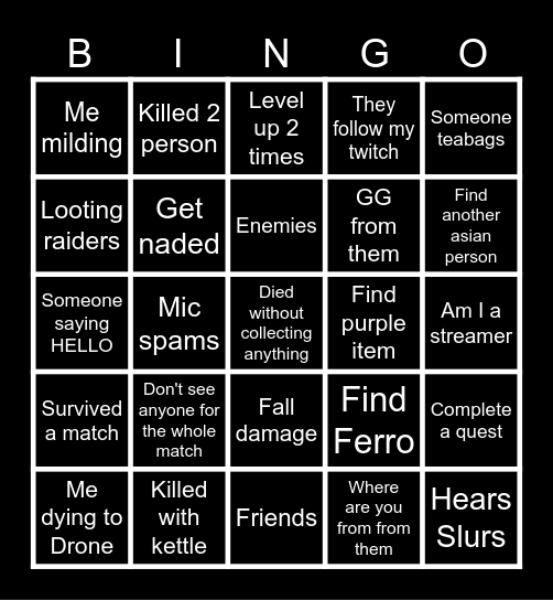 Arc Raiders Bingo Card