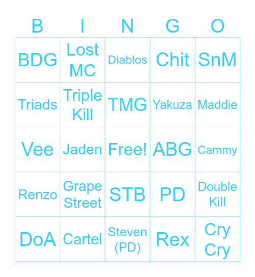 Melee Turfs Bingo Card