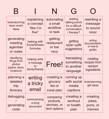 I have used AI for Bingo Card