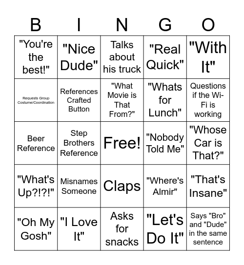 Chef Bingo Card