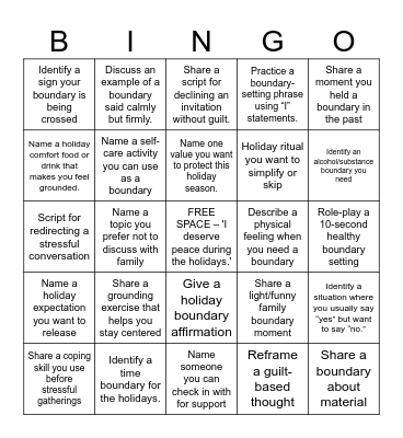 Holiday Boundary Setting Bingo Card