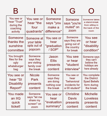 SLS Meeting Bingo! Bingo Card