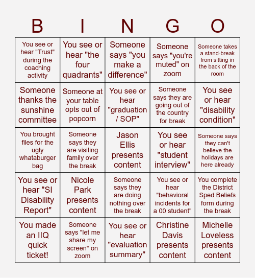 SLS Meeting Bingo! Bingo Card