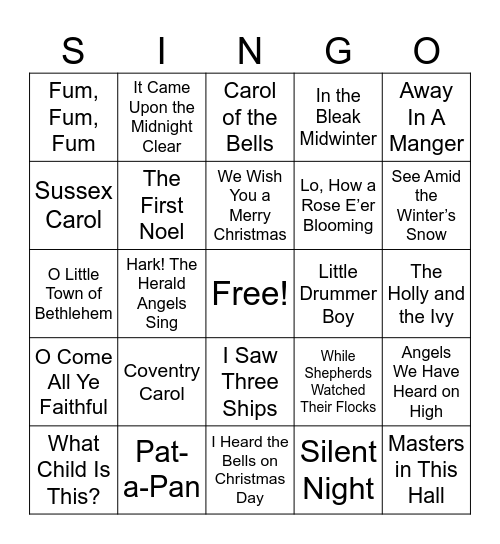 Christmas Carols Bingo Card