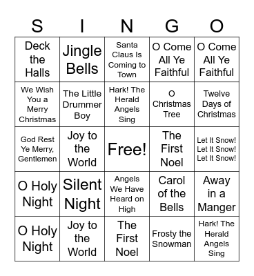 Christmas Carols Bingo Card