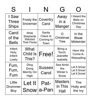 Christmas Carols Bingo Card