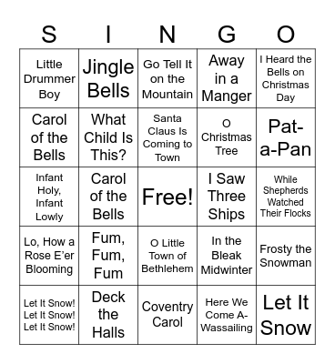 Christmas Carols Bingo Card
