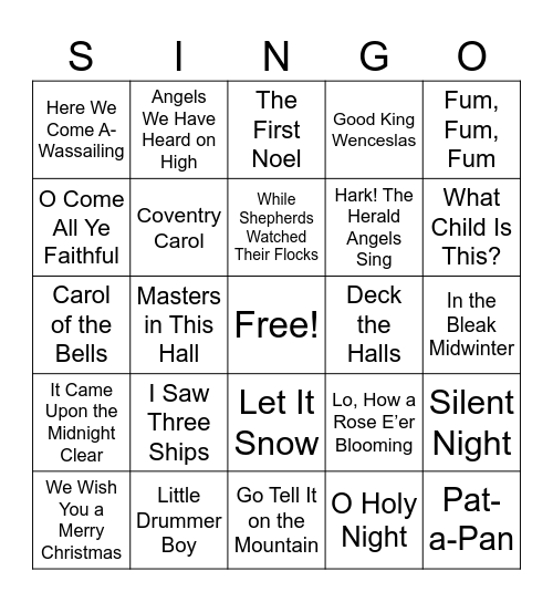 Christmas Carols Bingo Card