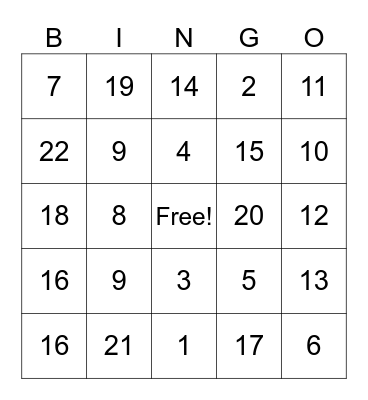 Addition and Subtraction Facts Bingo Card