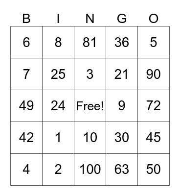 DIVISION FACTS Bingo Card