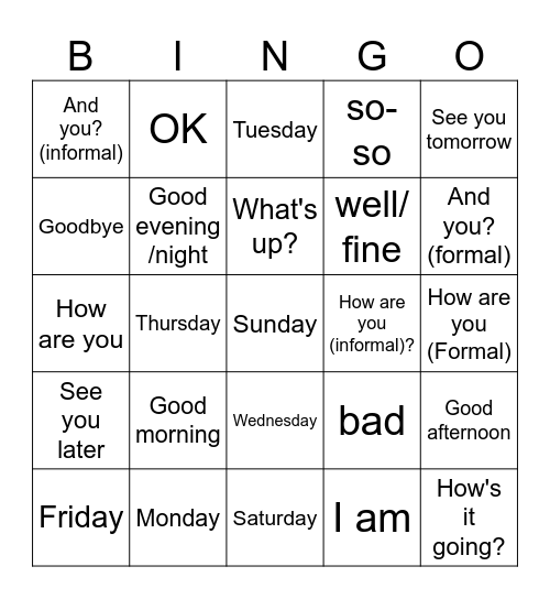 Los saludos Bingo Card