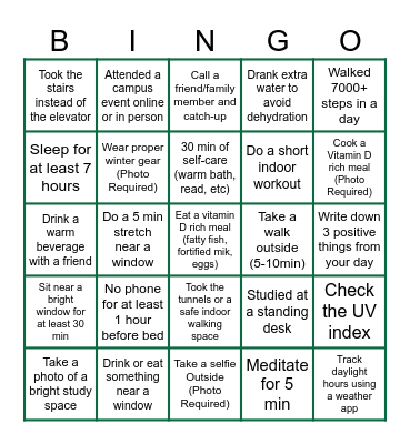 Winter Wellness Bingo Card