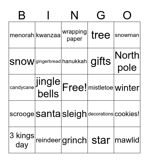 Holiday BINGO! Bingo Card