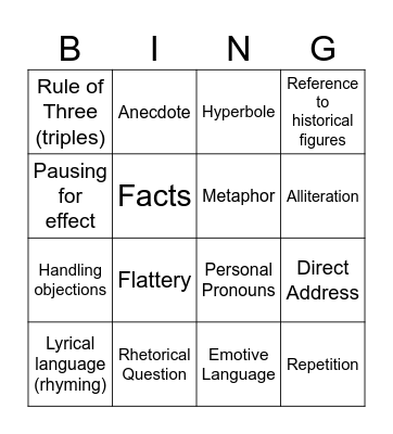 Speeches Bingo Card