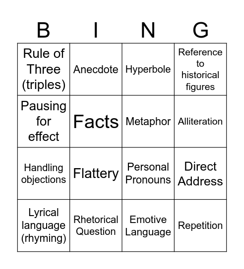 Speeches Bingo Card