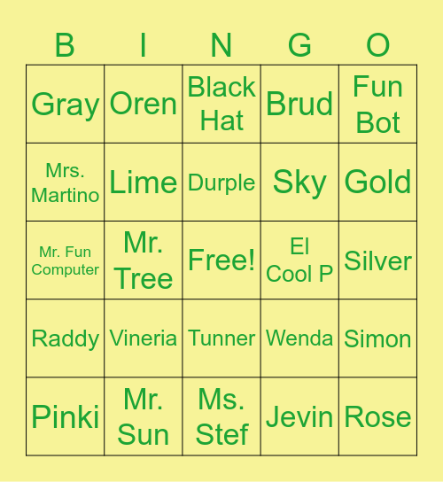 SPRUNKI Bingo Card