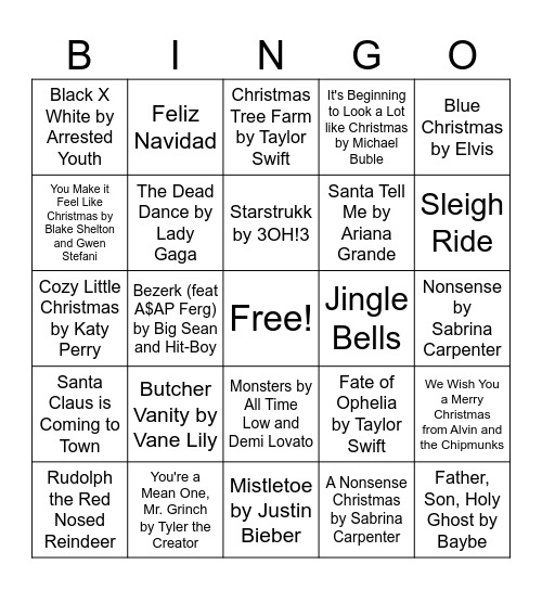 DTA Christmas Bingo Card