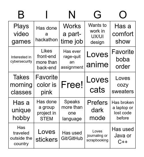 GWC Bingo! Bingo Card