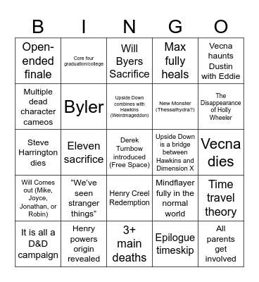 Stranger Things 5 Bingo Card