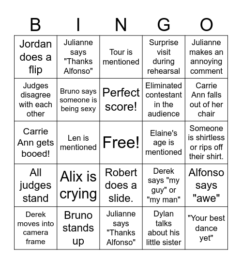 ★ DWTS FINALE 2025  ★ Bingo Card