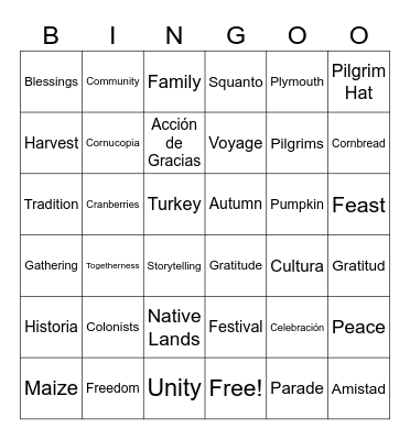 Thanksgiving Bingo Card