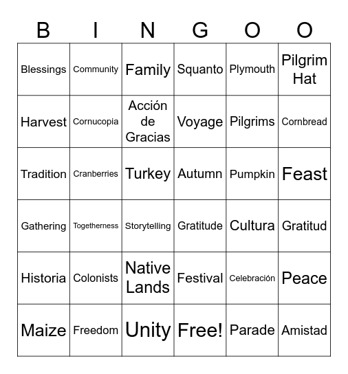 Thanksgiving Bingo Card