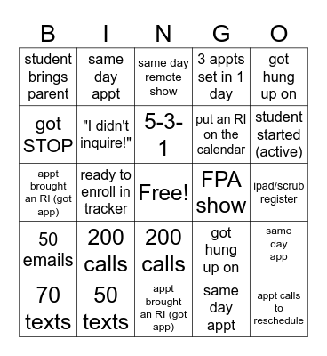 Enrollment BINGO Card