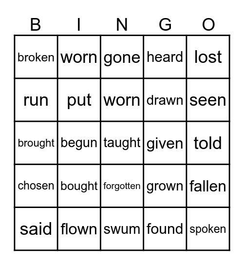 Past Participles Bingo Card