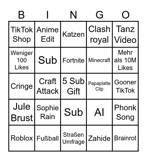 TikTok FYP Bingo Card