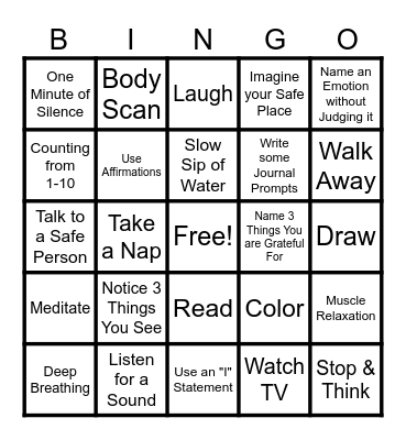 COPING SKILL BINGO Card