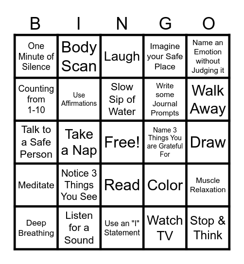 COPING SKILL BINGO Card