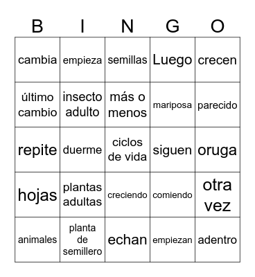 Ciclos de vida Bingo Card