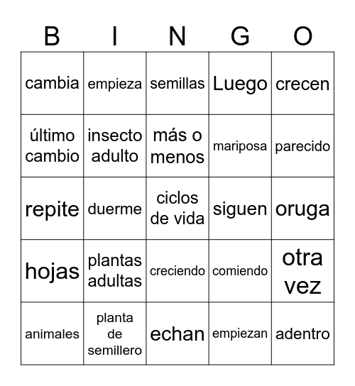 Ciclos de vida Bingo Card