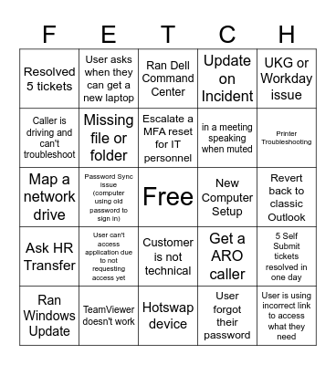 Fetch Service Desk BINGO Card