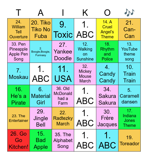 Taiko no Tatsujin (rainbow edition) Bingo Card