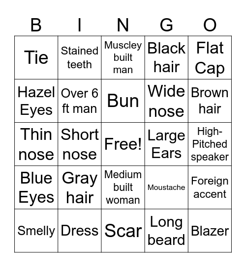 Robby Identification Bingo Card