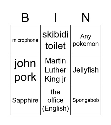 Untitled Bingo Card