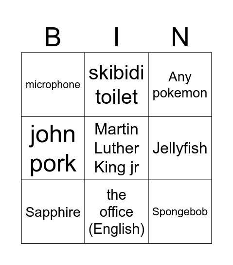 Untitled Bingo Card