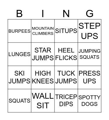 Fitness Bingo Card